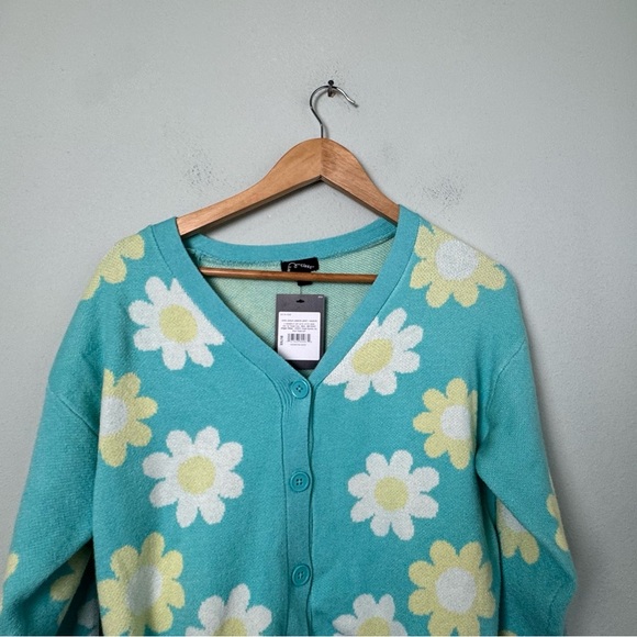 NWT Art Class Daisy Floral Print Blue Cardigan Sweater Button Down XXL 18 Girls - Picture 2 of 9